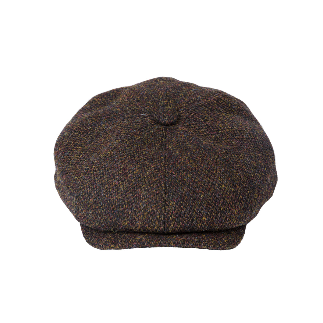 Harris Tweed Herringbone Newsboy Cap Brown Herringbone