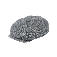 Load image into Gallery viewer, Harris Tweed Herringbone Newsboy Cap Black &amp; Grey
