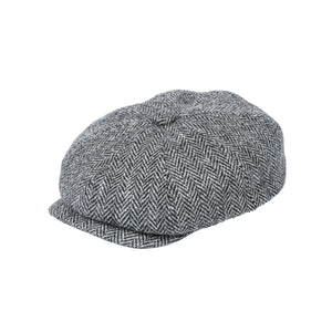 Harris Tweed Herringbone Newsboy Cap Black & Grey