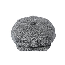 Load image into Gallery viewer, Harris Tweed Herringbone Newsboy Cap Black &amp; Grey