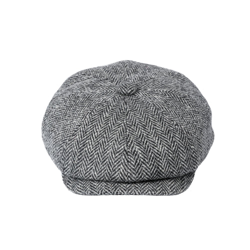 Harris Tweed Herringbone Newsboy Cap Black & Grey