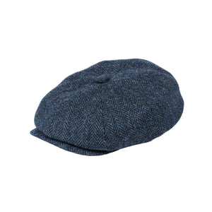 Harris Tweed Herringbone Newsboy Cap Blue Herringbone