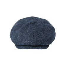 Load image into Gallery viewer, Harris Tweed Herringbone Newsboy Cap Blue Herringbone