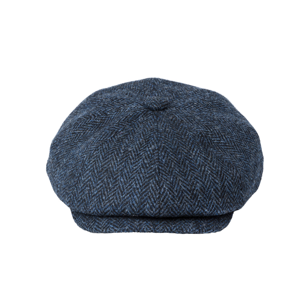Harris Tweed Herringbone Newsboy Cap Blue Herringbone
