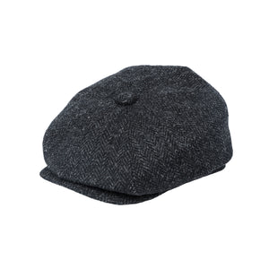 Harris Tweed Wool Herringbone Newsboy Cap - Black & Charcoal