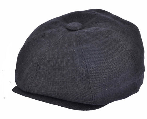 Linen Newsboy Cap - Black