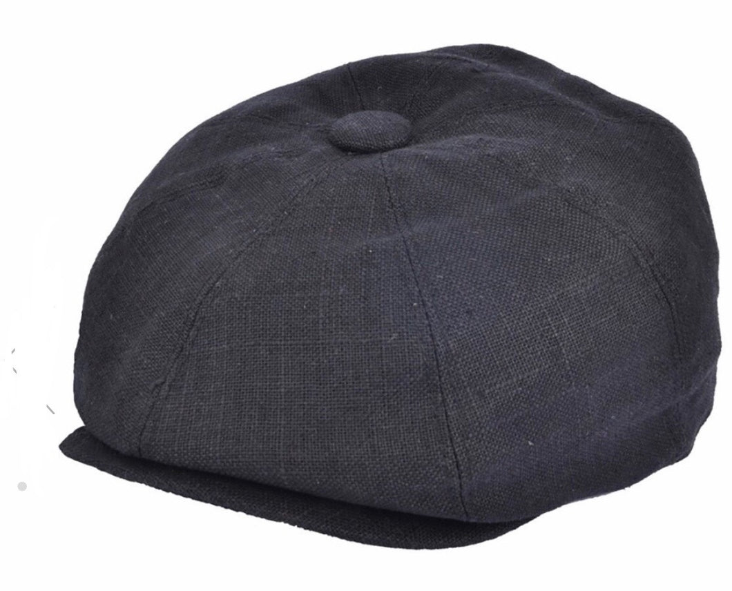 Linen Newsboy Cap - Black