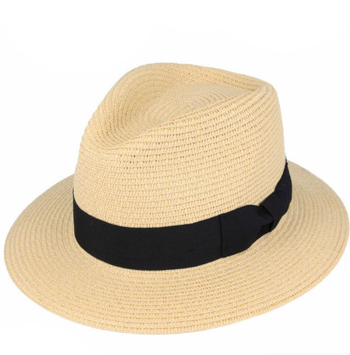 Summer Paper Straw Fedora Hat - Tan
