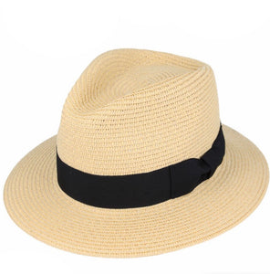 Summer Paper Straw Fedora Hat - Tan