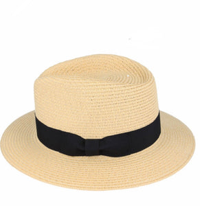 Summer Paper Straw Fedora Hat - Tan