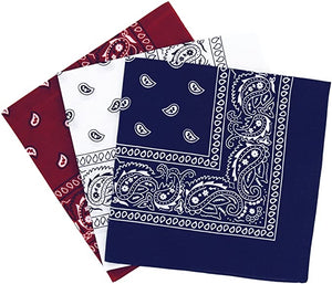 3 Pack Bandana - Maroon, White & Navy Paisley Bandanas 100% Cotton