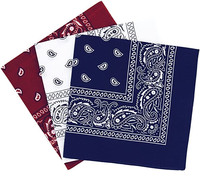 3 Pack Bandana - Maroon, White & Navy Paisley Bandanas 100% Cotton