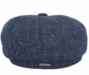Harris Tweed Herringbone Newsboy Cap Blue Herringbone
