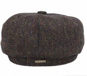 Harris Tweed Herringbone Newsboy Cap Brown Herringbone
