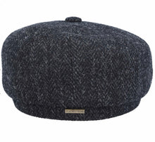 Load image into Gallery viewer, Harris Tweed Wool Herringbone Newsboy Cap - Black &amp; Charcoal