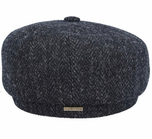 Harris Tweed Wool Herringbone Newsboy Cap - Black & Charcoal