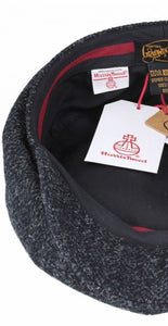 Harris Tweed Wool Herringbone Newsboy Cap - Black & Charcoal