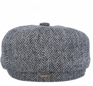 Harris Tweed Herringbone Newsboy Cap Black & Grey