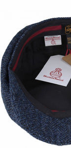 Harris Tweed Herringbone Newsboy Cap Blue Herringbone